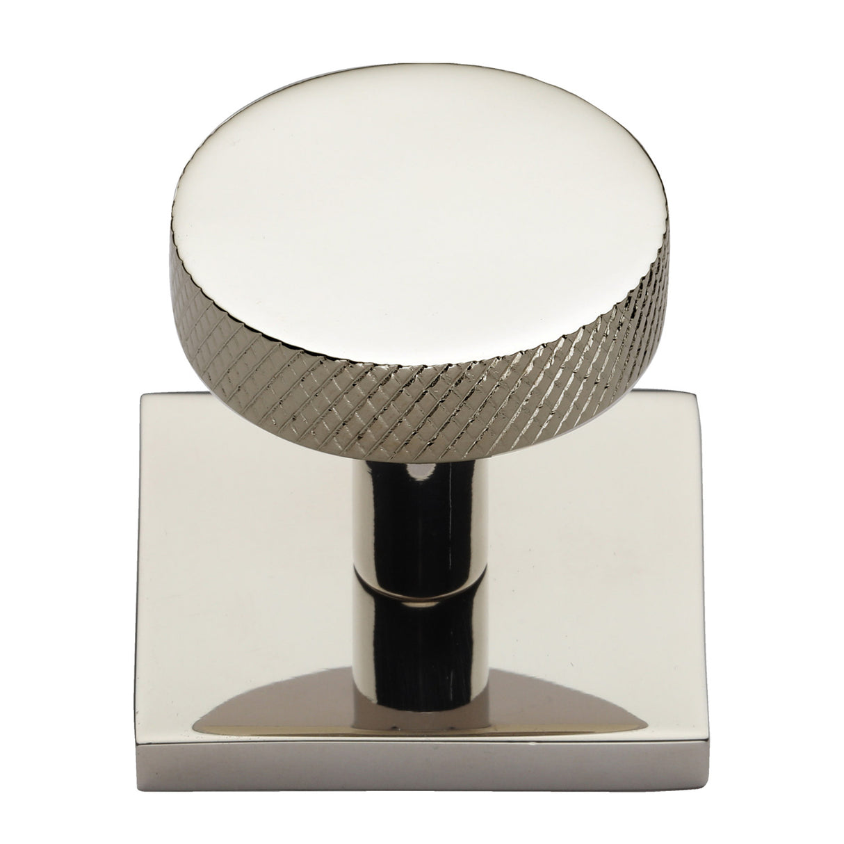 High quality image of Heritage Brass - Cabinet Knob Disc Knurled Design with Square Backplate 32mm Pol | Sku. sq3884-pnf | Trade Door Handles, Kendal.