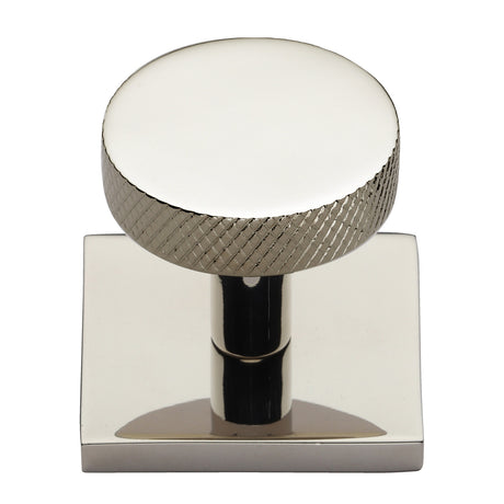 High quality image of Heritage Brass - Cabinet Knob Disc Knurled Design with Square Backplate 32mm Pol | Sku. sq3884-pnf | Trade Door Handles, Kendal.