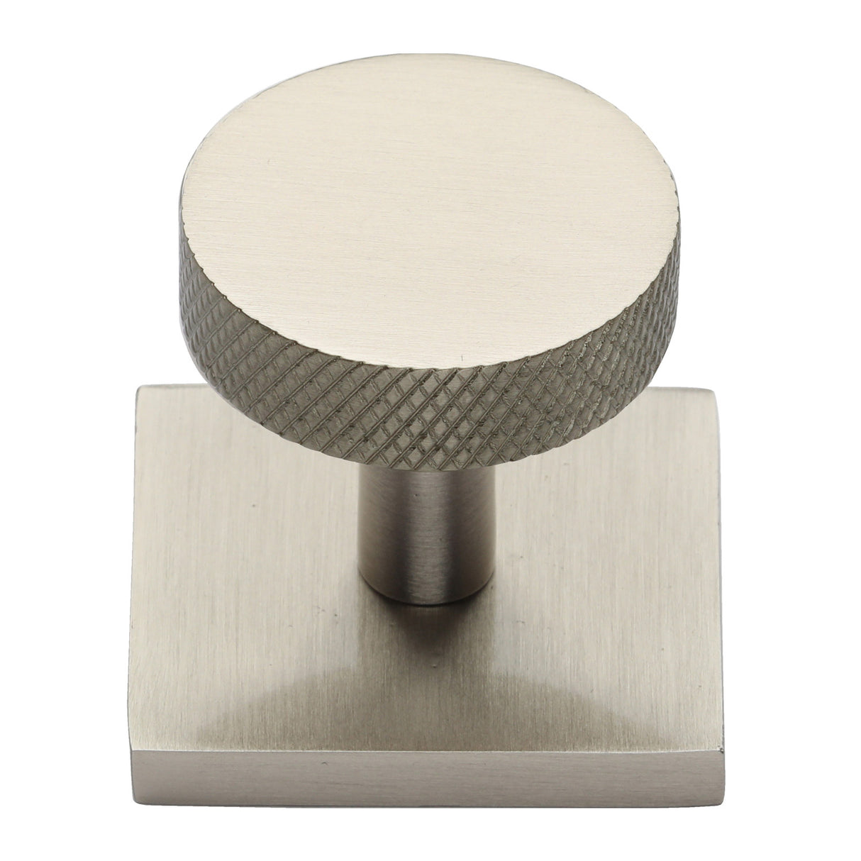 High quality image of Heritage Brass - Cabinet Knob Disc Knurled Design with Square Backplate 32mm Sat | Sku. sq3884-sn | Trade Door Handles, Kendal.