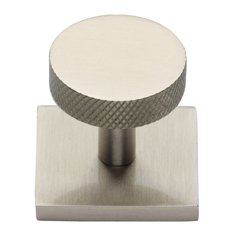 High quality image of Heritage Brass - Cabinet Knob Disc Knurled Design with Square Backplate 32mm Sat | Sku. sq3884-sn | Trade Door Handles, Kendal.