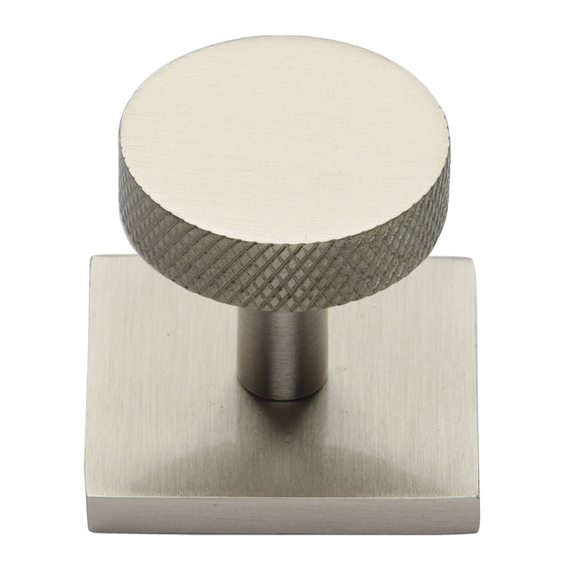 High quality image of Heritage Brass - Cabinet Knob Disc Knurled Design with Square Backplate 32mm Sat | Sku. sq3884-sn | Trade Door Handles, Kendal.