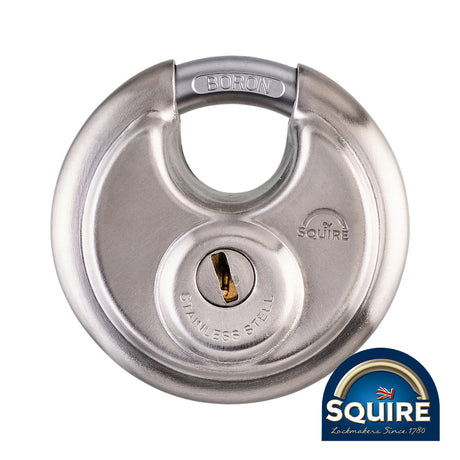 This is an image of Squire - Stainless Steel Disc Padlock - DCL1 70mm (1 Each Blister Pack) SQR701003