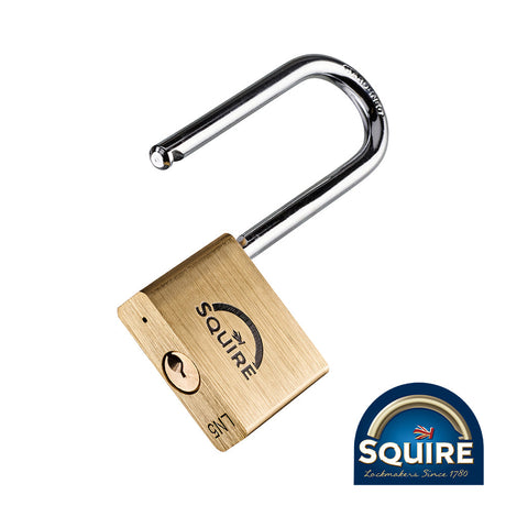 This is an image of Squire - Premium Brass Lion Padlock - 2.5" Long Shackle - LN5/2.5 50mm (1 Each Blister Pack) SQR701004