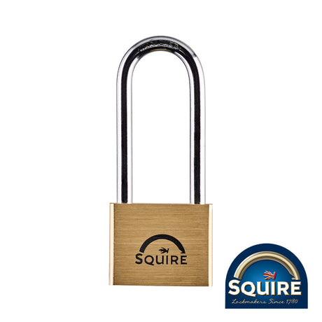 This is an image of Squire - Premium Brass Lion Padlock - 2.5" Long Shackle - LN5/2.5 50mm (1 Each Blister Pack) SQR701004