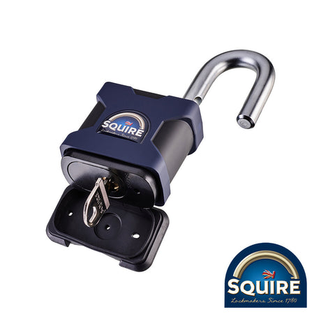 This is an image of Squire - Stronghold Padlock - Open Shackle - SS65S 65mm (1 Each Blister Pack) SQR701025