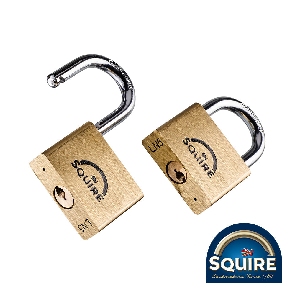 This is an image of Squire - Premium Brass Lion Padlock - Keyed Alike - LN5T 50mm (2 Pieces Blister Pack) SQR701048