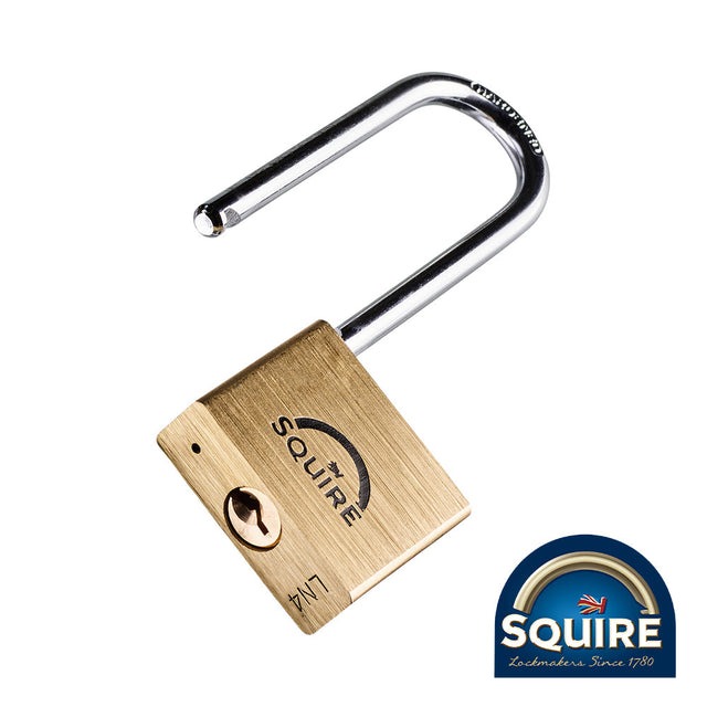 This is an image of Squire - Premium Brass Lion Padlock - 2.5" Stainless Steel Shackle - LN4S/2.5 40mm (1 Each Blister Pack) SQR701401