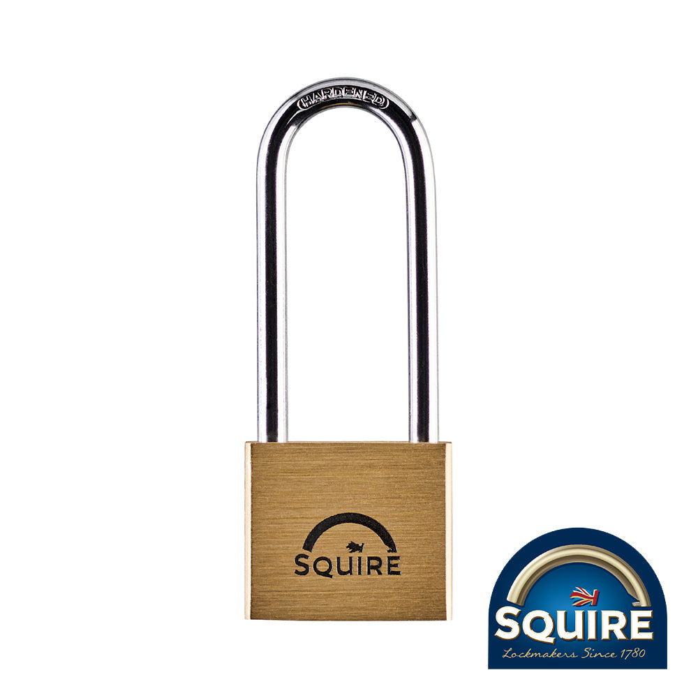 This is an image of Squire - Premium Brass Lion Padlock - 2.5" Long Shackle - LN4/2.5 40mm (1 Each Blister Pack) SQR701722