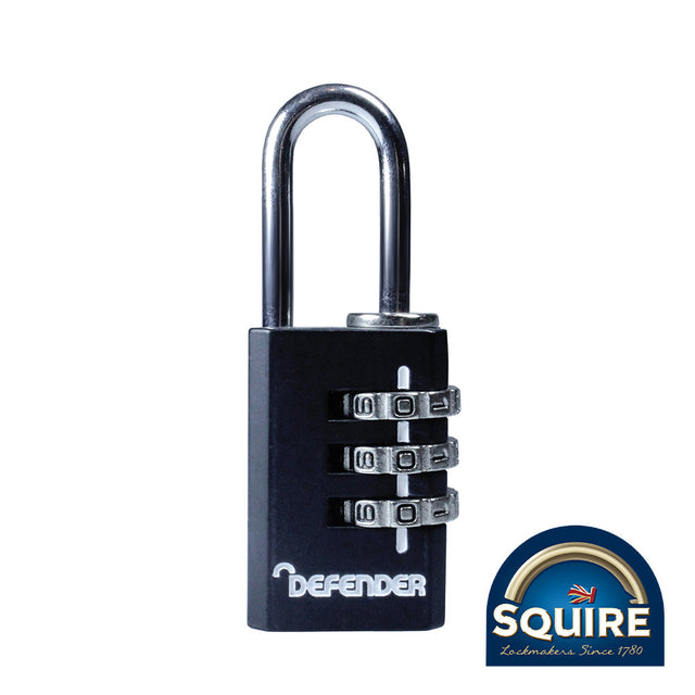 This is an image of Squire - Defender Combination Padlock - DFCOMBI20 20mm (1 Each Blister Pack) SQR701801
