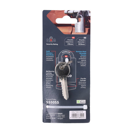 This is an image of Timco - Stainless Steel Padlock 50mm (1 Each Blister Pack) SS50SS