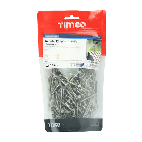 This is an image of Timco - Annular Ringshank Nails - Stainless Steel 50 x 3.35mm (1 Kg TIMbag) SSAR50335B