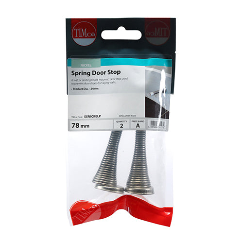 This is an image of Timco - Spring Door Stops - Nickel 78 x 24 (2 Pieces TIMpac) SSNICKELP