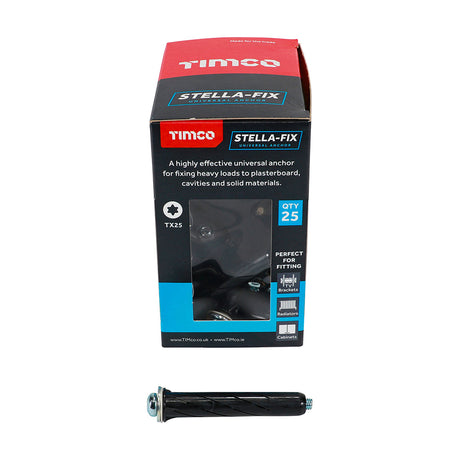 This is an image of Timco - Stella Fix Universal Anchors - TX - Pan - Black M5 x 65mm - (25 PCS Box) STBLACK65