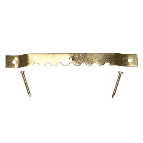 This is an image of Timco - Sawtooth Hangers and Nails - Electro Brass 63mm - (15 PCS TIMpac) STOOTH63P