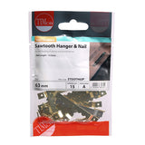 This is an image of Timco - Sawtooth Hangers and Nails - Electro Brass 63mm - (15 PCS TIMpac) STOOTH63P