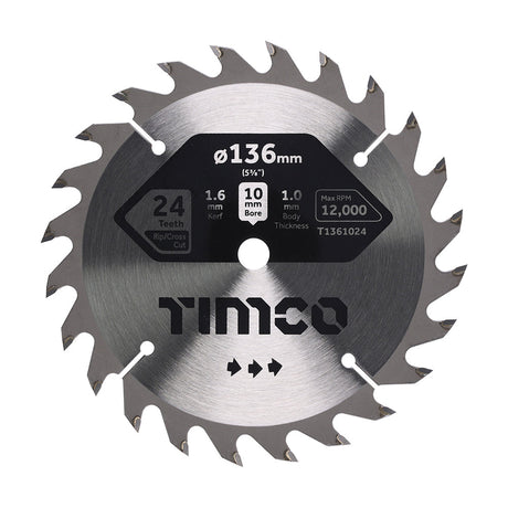 This is an image of Timco - Handheld Cordless Circular Saw Blade 136 x 10 x 24T (1 Each Clamshell) T1361024