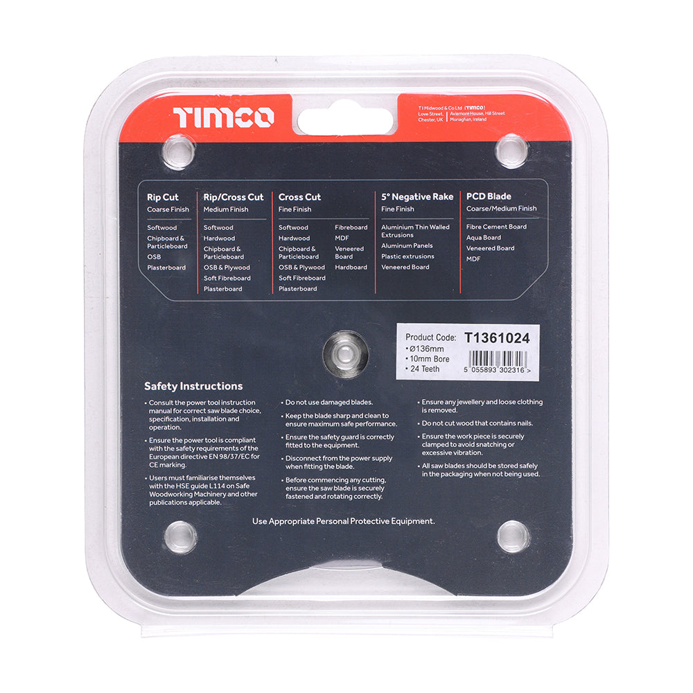 This is an image of Timco - Handheld Cordless Circular Saw Blade 136 x 10 x 24T (1 Each Clamshell) T1361024
