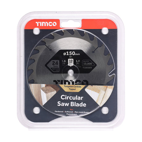 This is an image of Timco - Handheld Cordless Circular Saw Blade 150 x 10 x 24T (1 Each Clamshell) T1501024