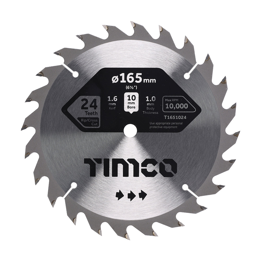 This is an image of Timco - Handheld Cordless Circular Saw Blade 165 x 10 x 24T (1 Each Clamshell) T1651024