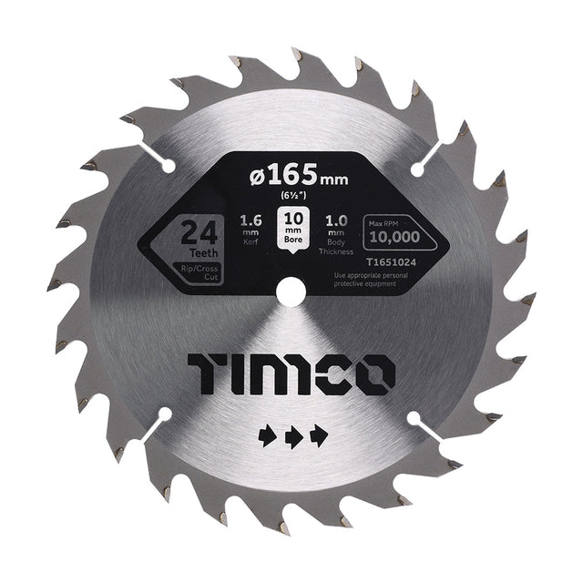 This is an image of Timco - Handheld Cordless Circular Saw Blade 165 x 10 x 24T (1 Each Clamshell) T1651024