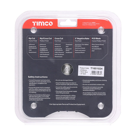 This is an image of Timco - Handheld Cordless Circular Saw Blade 165 x 10 x 24T (1 Each Clamshell) T1651024