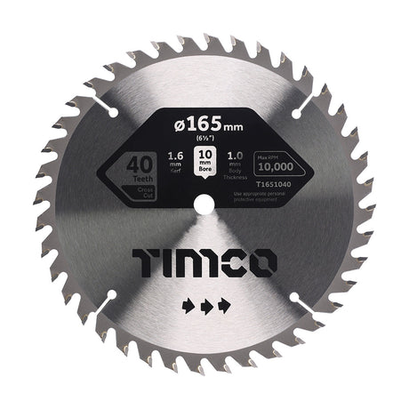 This is an image of Timco - Handheld Cordless Circular Saw Blade 165 x 10 x 40T (1 Each Clamshell) T1651040