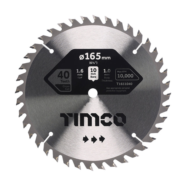 This is an image of Timco - Handheld Cordless Circular Saw Blade 165 x 10 x 40T (1 Each Clamshell) T1651040