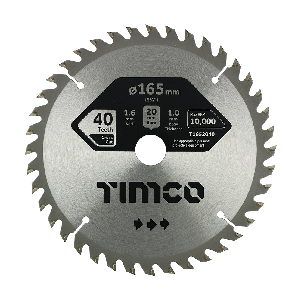 This is an image of Timco - Handheld Cordless Circular Saw Blade 165 x 20 x 40T (1 Each Clamshell) T1652040