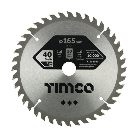 This is an image of Timco - Handheld Cordless Circular Saw Blade 165 x 20 x 40T (1 Each Clamshell) T1652040