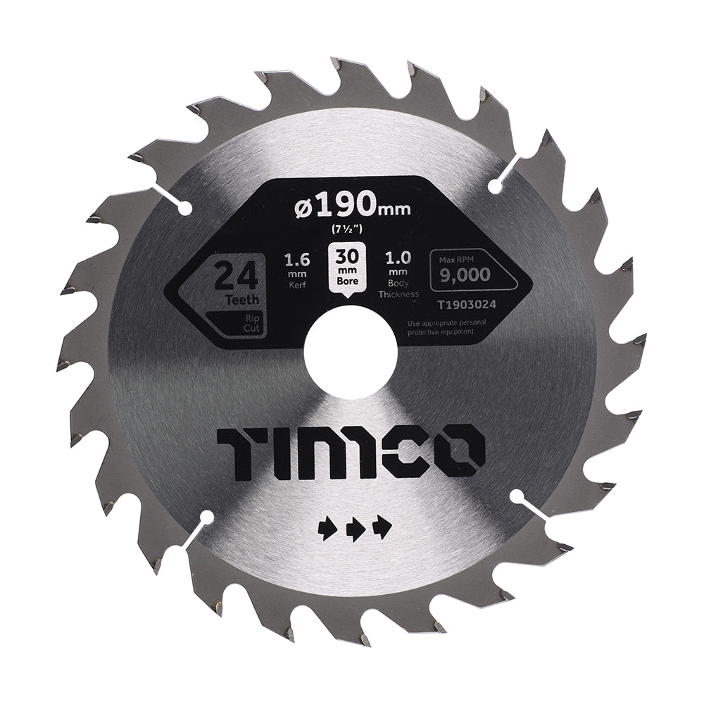 This is an image of Timco - Handheld Cordless Circular Saw Blade 190 x 30 x 24T (1 Each Clamshell) T1903024