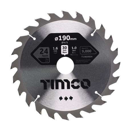This is an image of Timco - Handheld Cordless Circular Saw Blade 190 x 30 x 24T (1 Each Clamshell) T1903024