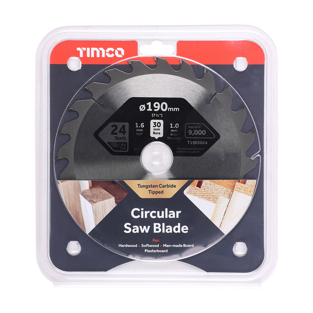 This is an image of Timco - Handheld Cordless Circular Saw Blade 190 x 30 x 24T (1 Each Clamshell) T1903024