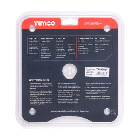 This is an image of Timco - Handheld Cordless Circular Saw Blade 190 x 30 x 24T (1 Each Clamshell) T1903024