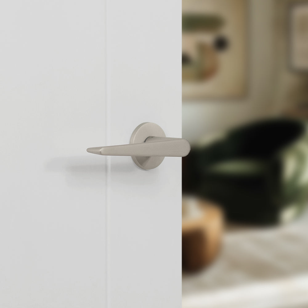 Quality image of Tupai Rapido 5S Line Torrao Lever Door Handle on 5mm Slimline Round Rose - Pearl Nickel | Sku. t1967r5spl | available from Trade Door Handles.