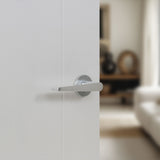 Quality image of Tupai Rapido 5S Line Torrao Lever Door Handle on 5mm Slimline Round Rose - Satin Chrome | Sku. t1967r5ssc | available from Trade Door Handles.