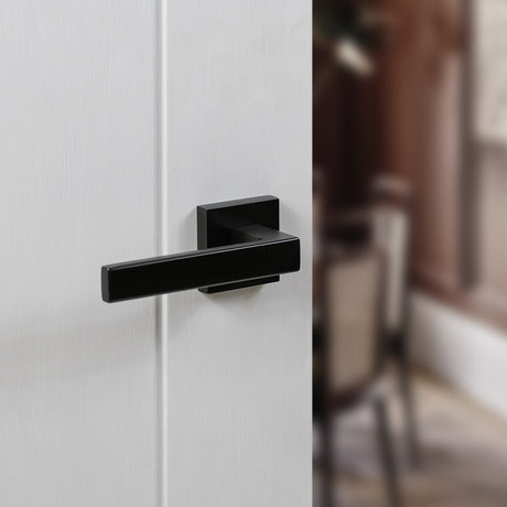 Quality image of Tupai Rapido QuadraLine Rillo Lever Door Handle on Square Rose - Pearl Black | Sku. t2275smb | available from Trade Door Handles.