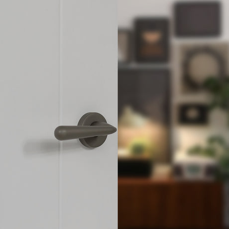 Quality image of Tupai Rapido CurvaLine Adra Lever Door Handle on Round Rose - Titanium | Sku. t293rtt | available from Trade Door Handles.