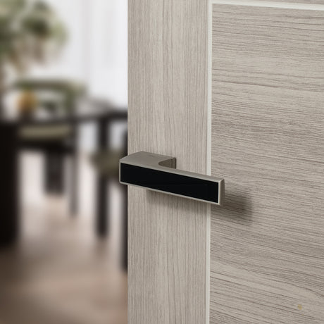 Quality image of Tupai Rapido VersaLine Tobar Lever Door Handle on Long Rose - Pearl Black Decorative Plate - Pearl Nickel | Sku. t3089lmbpl | available from Trade Door Handles.