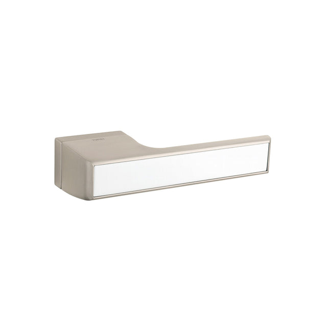 Quality image of Tupai Rapido VersaLine Tobar Lever Door Handle on Long Rose - White Decorative Plate - Pearl Nickel | Sku. t3089lwhpl | available from Trade Door Handles.