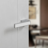 Quality image of Tupai Rapido VersaLine Tobar Lever Door Handle on Long Rose - White Decorative Plate - Satin Chrome | Sku. t3089lwhsc | available from Trade Door Handles.
