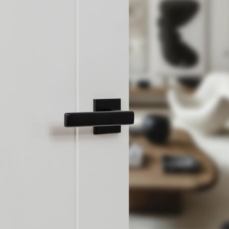 Quality image of Tupai Rapido 5S Line Portel Lever Door Handle on 5mm Slimline Square Rose - Pearl Black | Sku. t3095s5smb | available from Trade Door Handles.