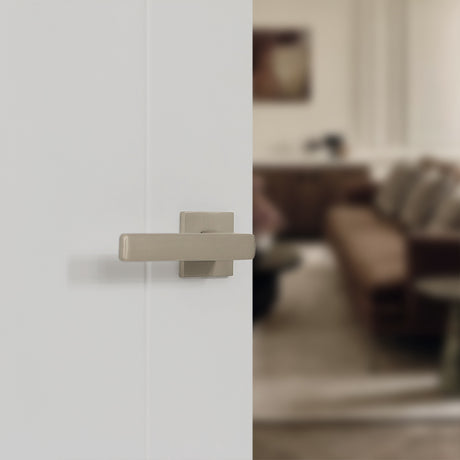 Quality image of Tupai Rapido 5S Line Portel Lever Door Handle on 5mm Slimline Square Rose - Pearl Nickel | Sku. t3095s5spl | available from Trade Door Handles.