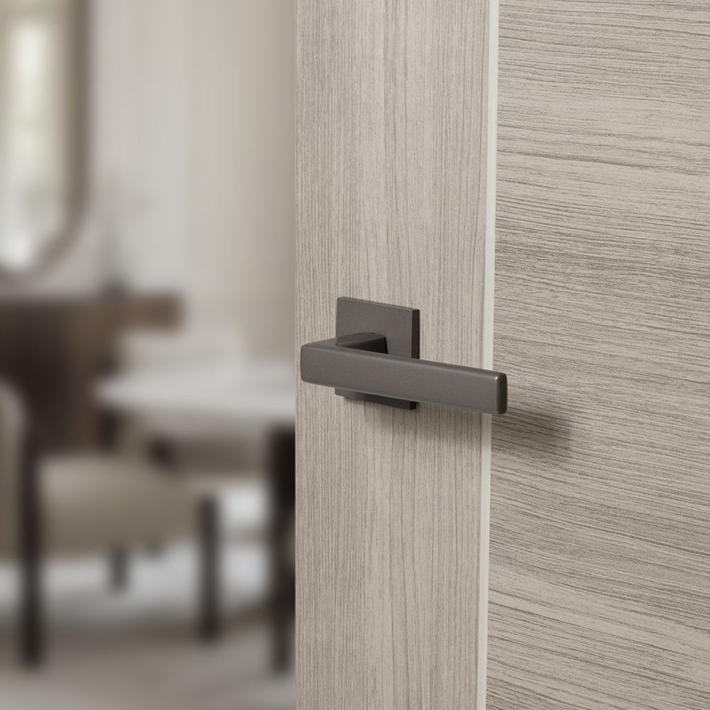 Quality image of Tupai Rapido 5S Line Portel Lever Door Handle on 5mm Slimline Square Rose - Titanium | Sku. t3095s5stt | available from Trade Door Handles.