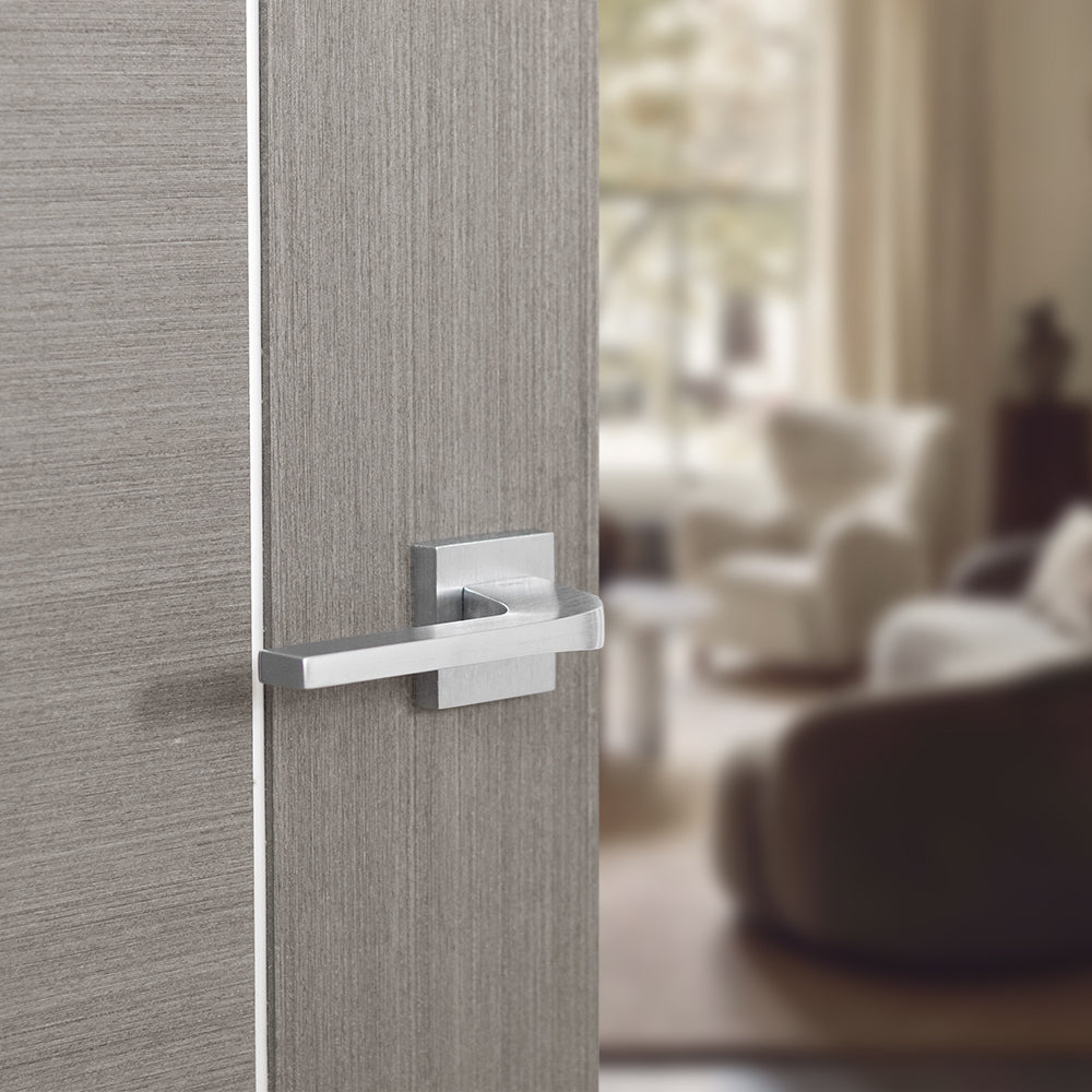 Quality image of Tupai Rapido CurvaLine Valbona Lever Door Handle on Square Rose - Satin Chrome | Sku. t3097ssc | available from Trade Door Handles.