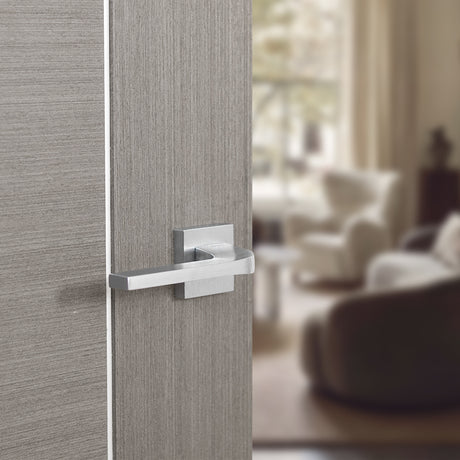Quality image of Tupai Rapido CurvaLine Valbona Lever Door Handle on Square Rose - Satin Chrome | Sku. t3097ssc | available from Trade Door Handles.