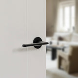 Quality image of Tupai Rapido 5S Line Tavira Lever Door Handle on 5mm Slimline Round Rose - Pearl Black | Sku. t3098r5smb | available from Trade Door Handles.