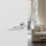 Quality image of Tupai Rapido 5S Line Tavira Lever Door Handle on 5mm Slimline Round Rose - Bright Polished Chrome | Sku. t3098r5spc | available from Trade Door Handles.
