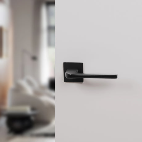 Quality image of Tupai Rapido 5S Line Canha Lever Door Handle on 5mm Slimline Square Rose - Pearl Black | Sku. t4007s5smb | available from Trade Door Handles.