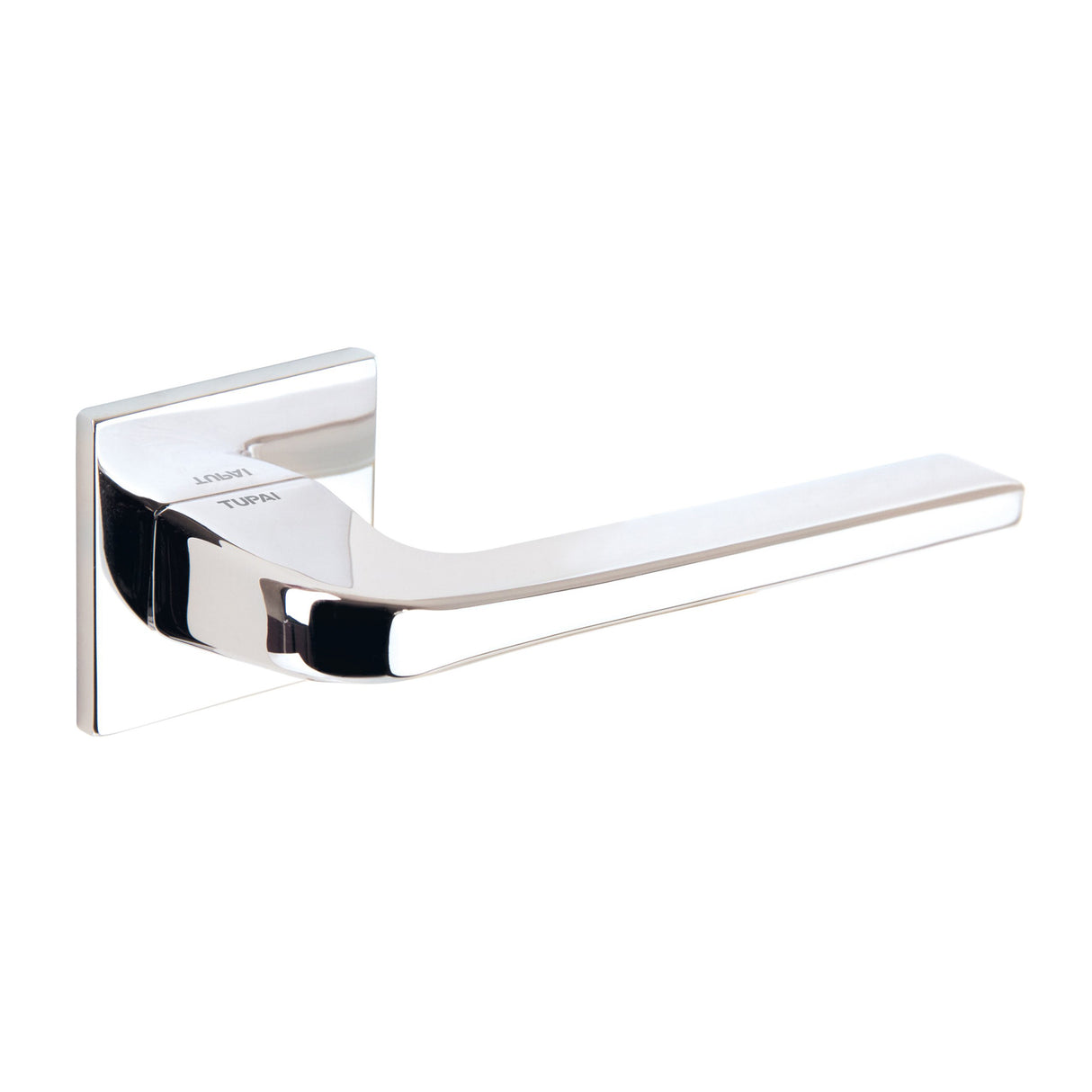 Quality image of Tupai Rapido 5S Line Canha Lever Door Handle on 5mm Slimline Square Rose - Bright Polished Chrome | Sku. t4007s5spc | available from Trade Door Handles.