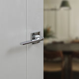 Quality image of Tupai Rapido 5S Line Canha Lever Door Handle on 5mm Slimline Square Rose - Bright Polished Chrome | Sku. t4007s5spc | available from Trade Door Handles.